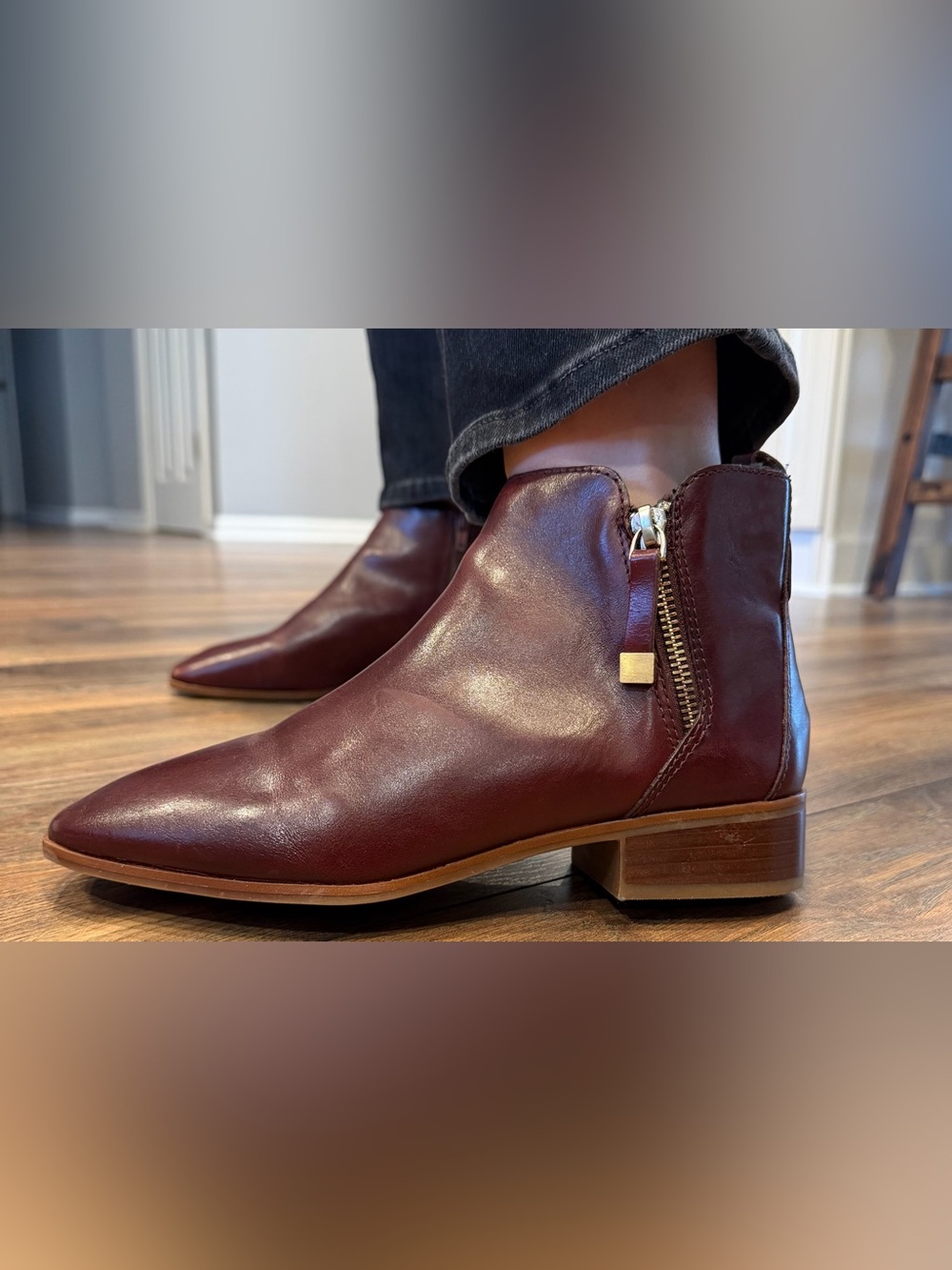 Aldo Flex Cognac/Cordovan Leather Ankle Booties with Side Zip